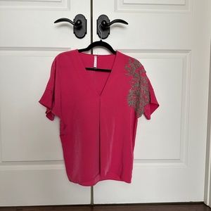 LIKE NEW VINTAGE SACHIN + BABI SILK EMBROIDERED BEADED PINK SILK TOP XS!